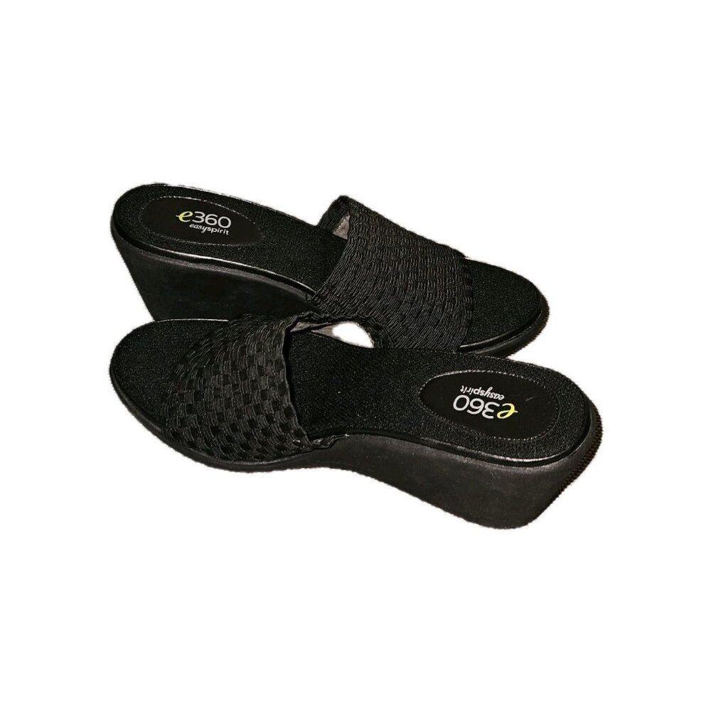 Easy Spirit e360 Women's Harvey Woven Slip On Wedge Slide Sandals Black 8 M